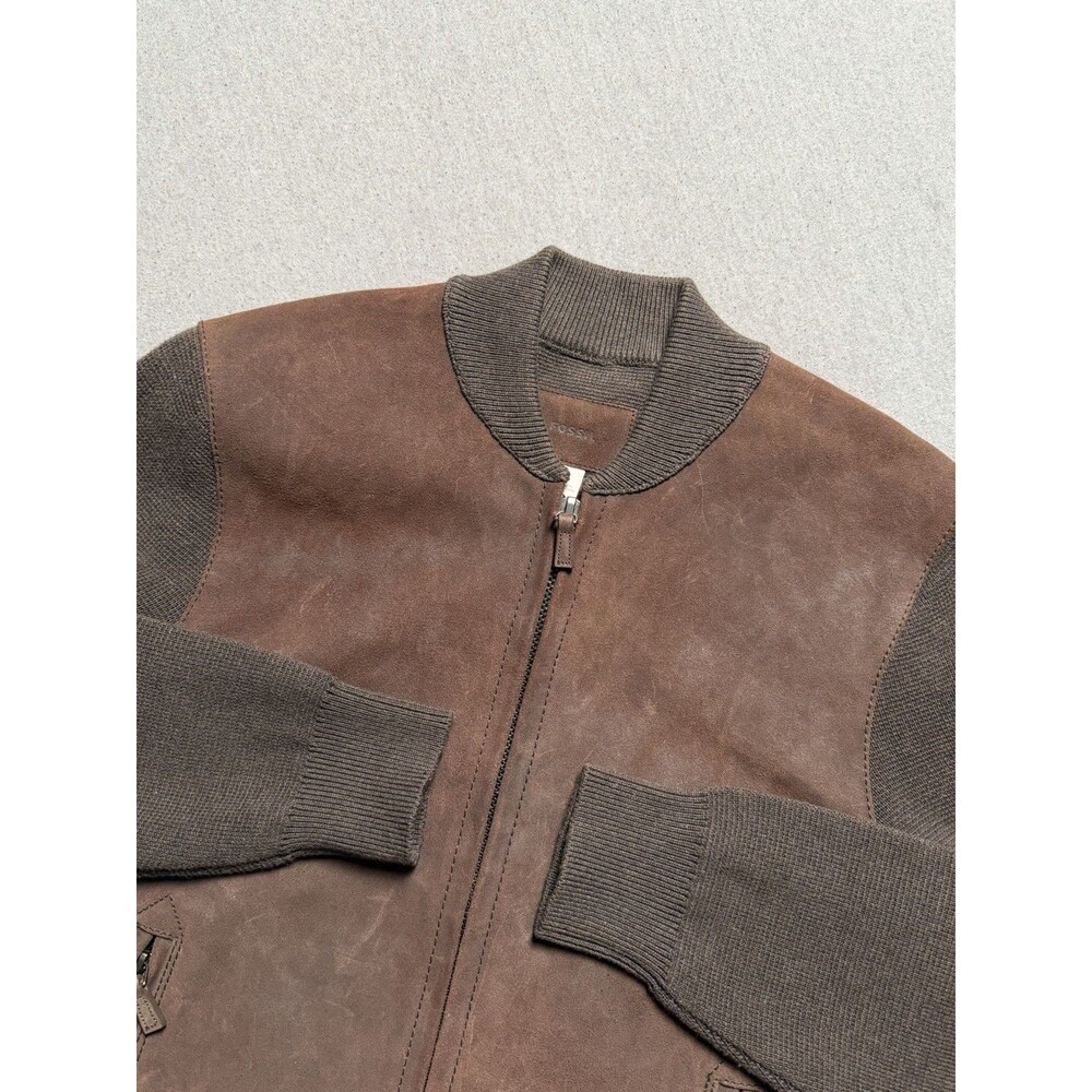 Fossil Jacket Mens S Brown Genuine Leather Full Zip Sweater Bomber